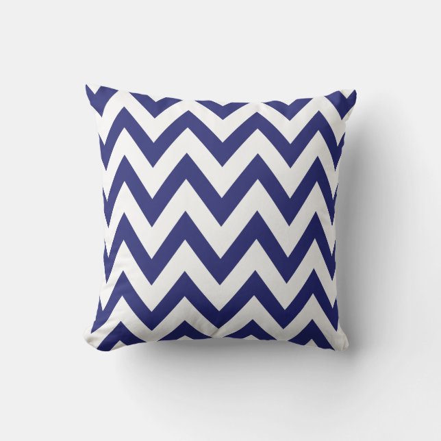 navy blue chevron with Quatrefoil and Monogram Cushion (Front)
