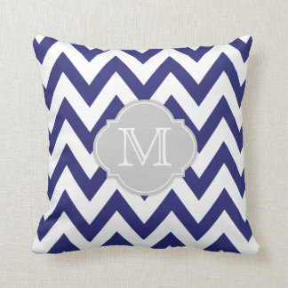 navy blue chevron with Quatrefoil and Monogram Cushion