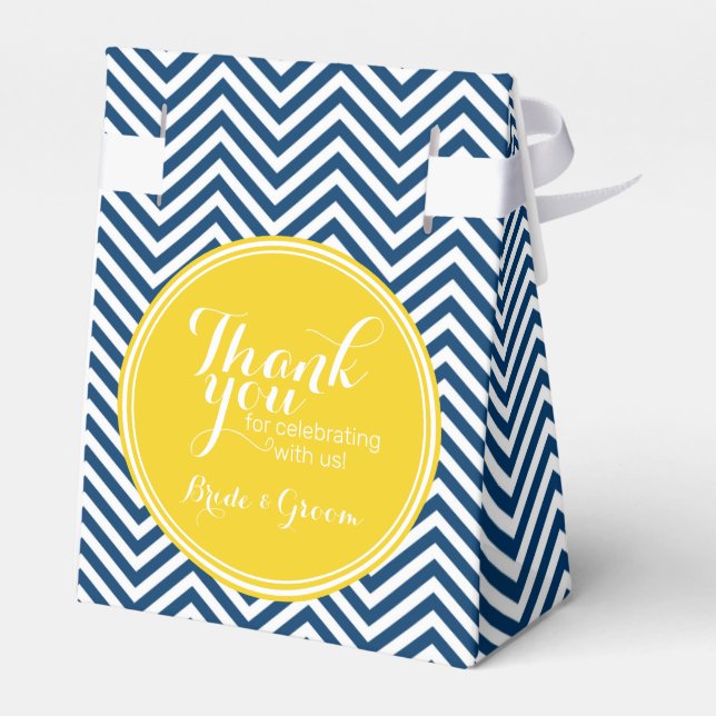 Navy Blue Chevrons - Wedding Thank You Favour Box (Back Side)