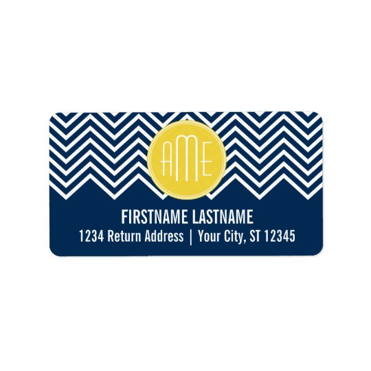 Navy Blue Chevrons with Custom Yellow Monogram Address Label