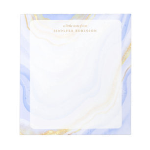 Navy Blue Chic Glam Faux Glitter Marble w/ Name Notepad