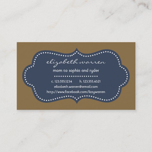 Navy Blue Chic Moderna Mummy Calling Card (Front)