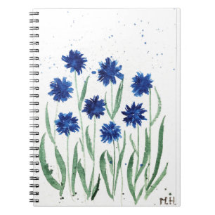 Navy blue chic rustic wildflowers watercolor notebook