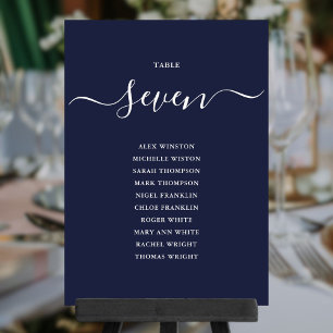 Navy Blue Chic Script Table Number Seating Chart