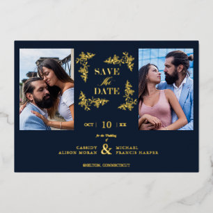 Navy Blue Chic Trendy Collage Wedding 2 Photos