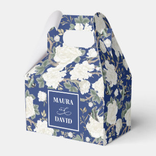Navy Blue Chinoiserie Birds Flowers Wedding Favour Box