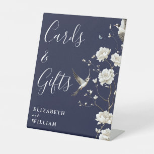 Navy Blue Chinoiserie Cards And Gifts Wedding Pedestal Sign