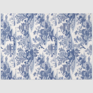 Navy blue Chinoiserie flowers building castle Tissue Paper
