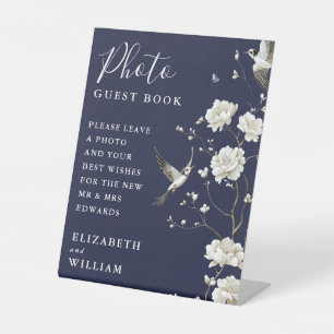 Navy Blue Chinoiserie Photo Guest Book Wedding Pedestal Sign
