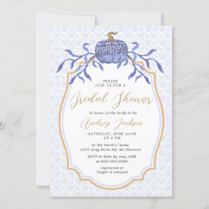 Navy Blue Chinoiserie Pumpkin Fall Bridal Shower Invitation