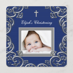 Navy Blue Christening Invitation