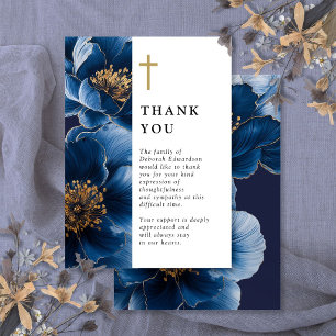 Navy Blue Christian Floral Celebration Of Life Thank You Card