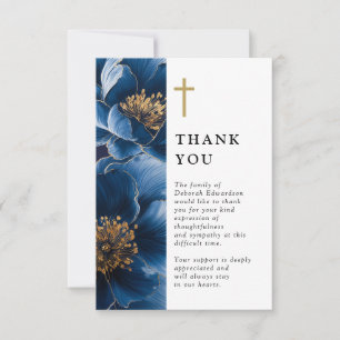 Navy Blue Christian Floral Celebration Of Life Thank You Card