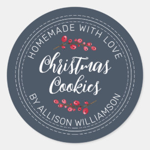 Navy Blue Christmas Cookie Classic Round Sticker