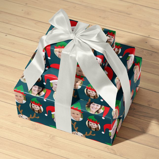 Navy Blue Christmas Crew Six Photo Custom Wrapping Paper Sheet (Creator Uploaded)