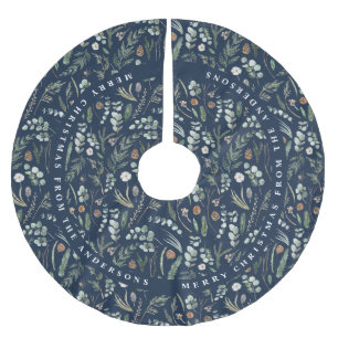 Navy blue Christmas modern minimal botanical gift Brushed Polyester Tree Skirt
