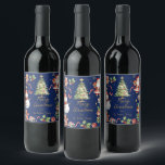 Navy Blue Christmas Santa Elf Snowman Gingerbread  Wine Label<br><div class="desc">Festive Christmas Wine Bottle Labels.  Double Sided.  Personalise them with your own wording.  
(c) Somerset Fine Paperie</div>
