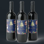 Navy Blue Christmas Santa Elf Snowman Gingerbread  Wine Label<br><div class="desc">Festive Christmas Wine Bottle Labels.  Double Sided.  Personalise them with your own wording.  
(c) Somerset Fine Paperie</div>