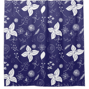 Navy Blue Christmas  Shower Curtain