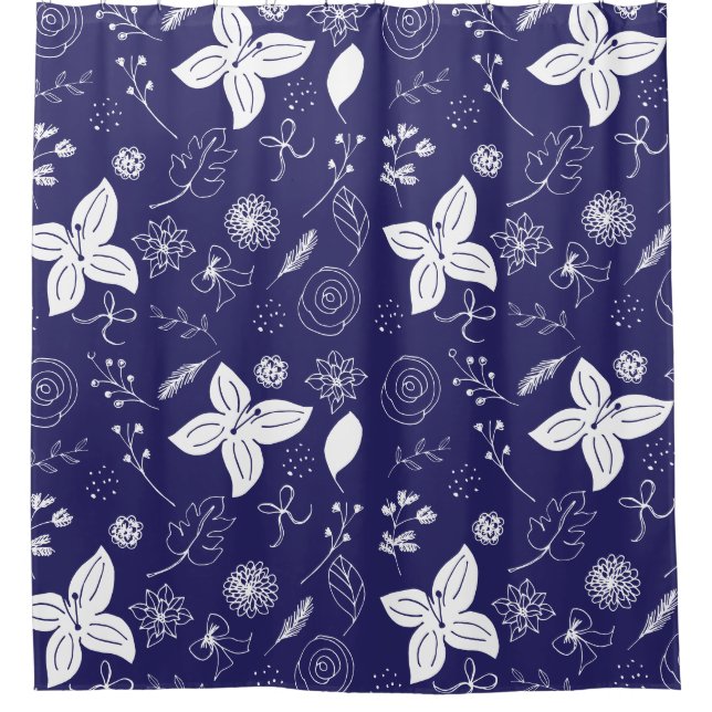 Navy Blue Christmas  Shower Curtain (Front)