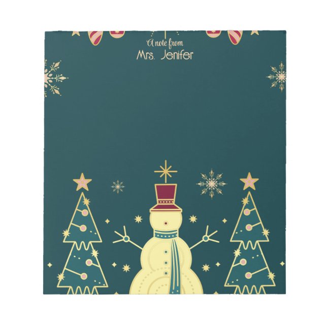 Navy-Blue Christmas Sketched Trees & Reindeer Note (Front)