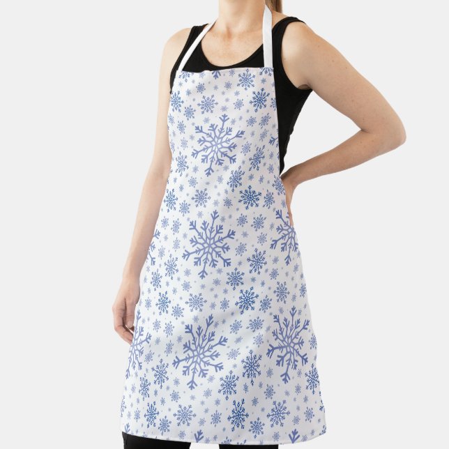 Navy Blue Christmas Snowflakes on Winter White   Apron (Insitu)