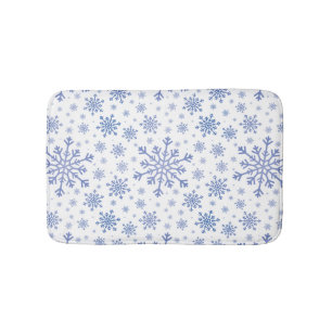 Navy Blue Christmas Snowflakes on Winter White Bath Mat