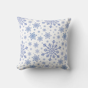 Navy Blue Christmas Snowflakes on Winter White Cushion