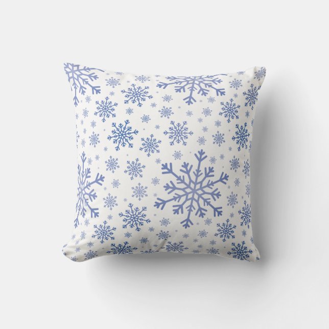Navy Blue Christmas Snowflakes on Winter White Cushion (Front)