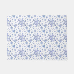 Navy Blue Christmas Snowflakes on Winter White Doormat