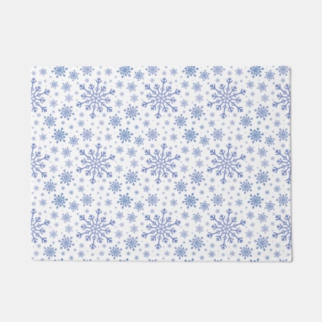 Navy Blue Christmas Snowflakes on Winter White Doormat (Front)