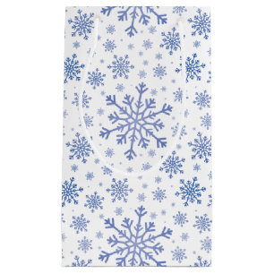 Navy Blue Christmas Snowflakes on Winter White Small Gift Bag