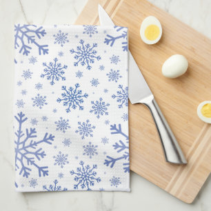 Navy Blue Christmas Snowflakes on Winter White Tea Towel