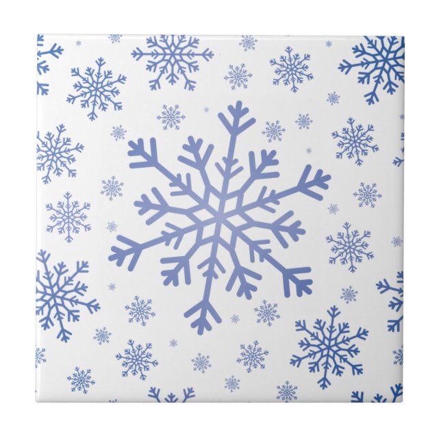 Navy Blue Christmas Snowflakes on Winter White Tile (Front)