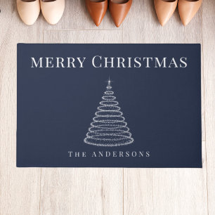 Navy blue Christmas tree personalised doormat