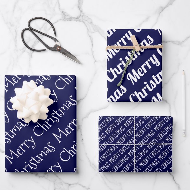 Navy blue Christmas typography modern holiday Wrapping Paper Sheet (Front)