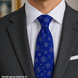 Navy Blue Christmas w/ Elegant Snowflakes Tie