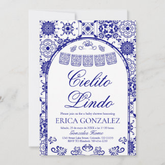 Navy Blue Cielito Lindo Papel Picado Baby Shower Invitation