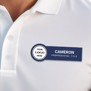 Navy Blue Circle Company Logo Name Tag