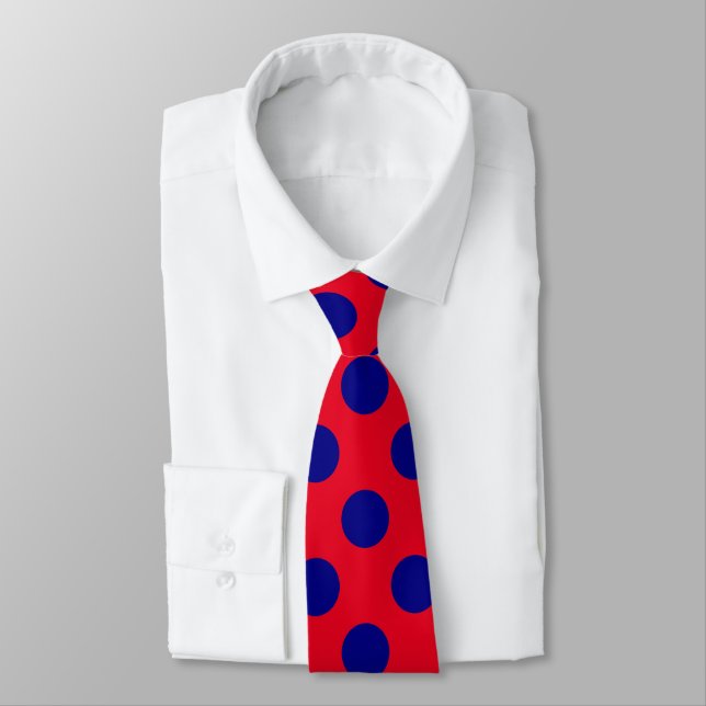 Navy Blue Circle Geometric Design on Red Tie (Tied)
