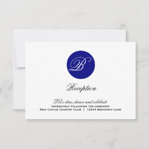 Navy Blue Circle Monogram Wedding Reception Card