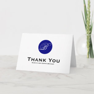 Navy Blue Circle Monogram Wedding Thank You Card