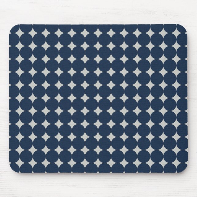 Navy Blue Circles and Silver Diamonds Pattern Gift Mouse Mat (Front)