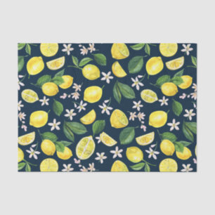 Navy Blue Citrus Lemon Floral  Tissue Paper