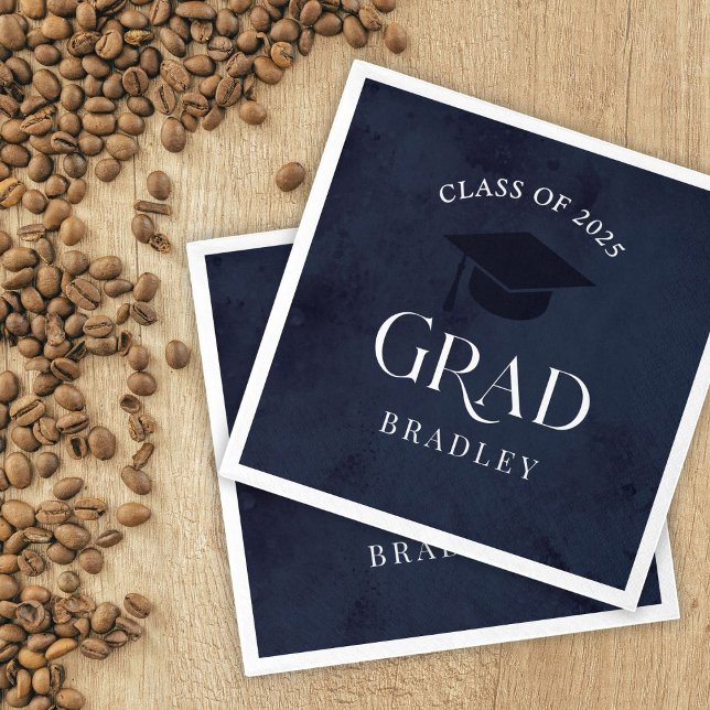Navy Blue Class of 2025 Modern Graduation Party Napkin (Creator Uploaded)