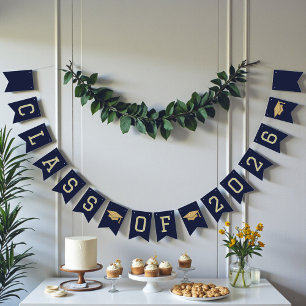 Navy Blue Class Of 2026 Graduation Party Bunting