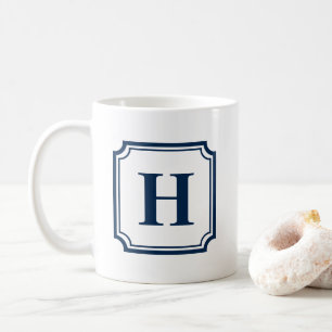 Navy Blue Classic Borders Personalised Monogram Coffee Mug