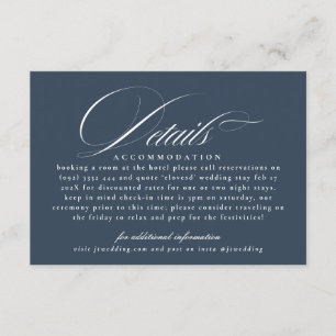 Navy Blue Classic Calligraphy Wedding Details Enclosure Card