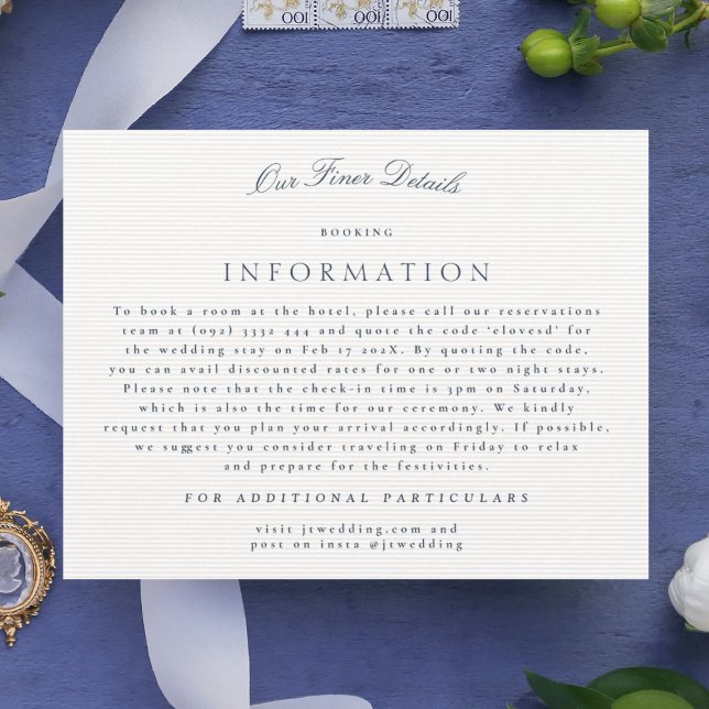 Navy Blue Classic Calligraphy Wedding Details Enclosure Card (Creator Uploaded)