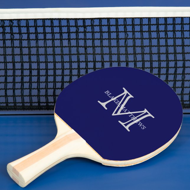 Navy Blue Classic Custom Monogram & Name Ping Pong Paddle (Insitu)